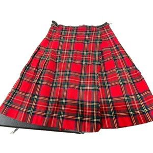 Vtg LAIRD PORTCH of SCOTLAND Red Tartan Plaid Wrap Kilt skirt Wool Skirt W 26